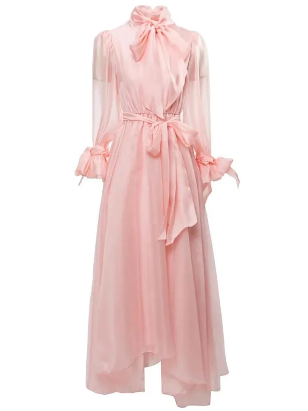 Vogrtcc Vestido elegante de fiesta para mujer, con cuello de lazo, manga acampanada, con cinturón, con cremallera, longitud a media pantorrilla, Pnnrk, L Alto