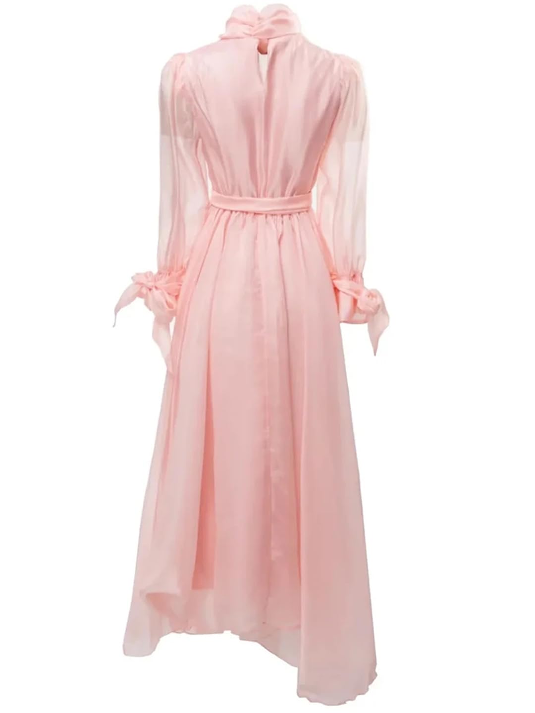 Vogrtcc Vestido elegante de fiesta para mujer, con cuello de lazo, manga acampanada, con cinturón, con cremallera, longitud a media pantorrilla, Pnnrk, L Alto